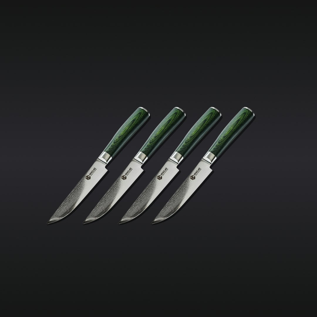Damascus Steel Steak Knife Set, 4-pc (Green)