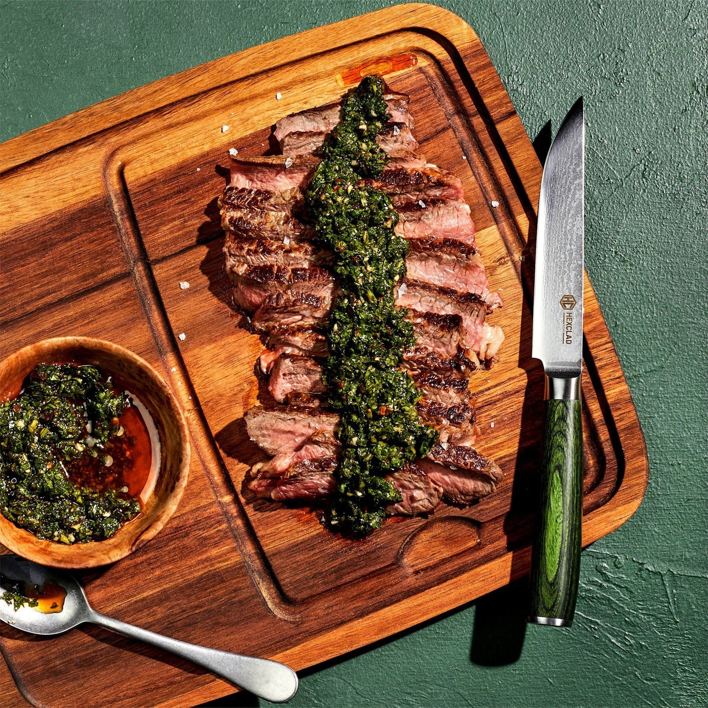 Damascus Steel Steak Knife Set, 8-pc (Green)