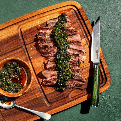 Damascus Steel Steak Knife Set, 8-pc (Green)