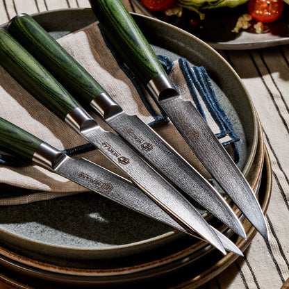 Damascus Steel Steak Knife Set, 4-pc (Green)